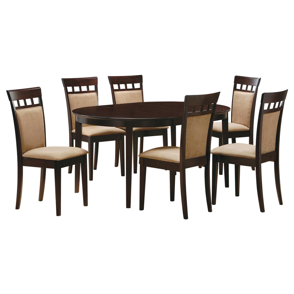 Gabriel 7-Piece Upholstered-Back Oval Extension Dining Set Cappuccino