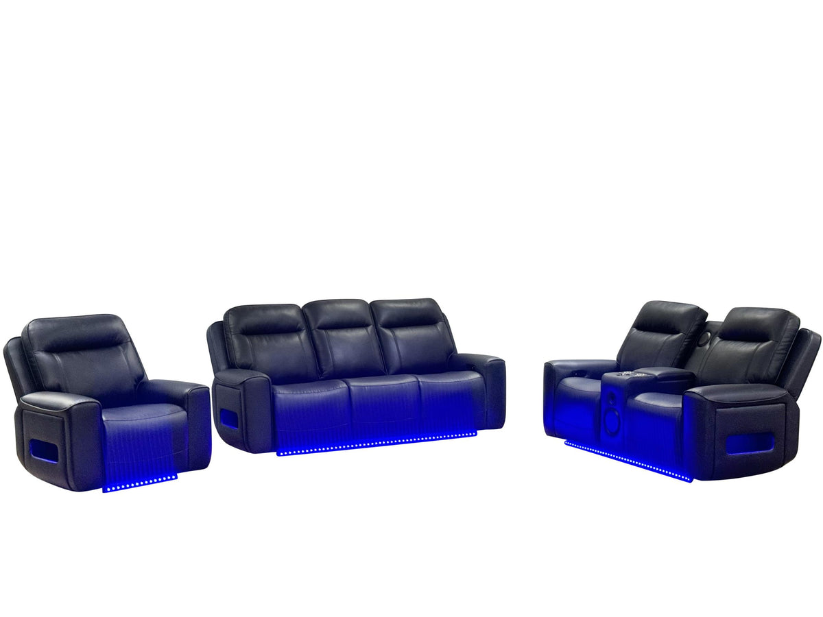 Rojas Dual Power Recliner with LED Accent Lighting in Black Faux Leather