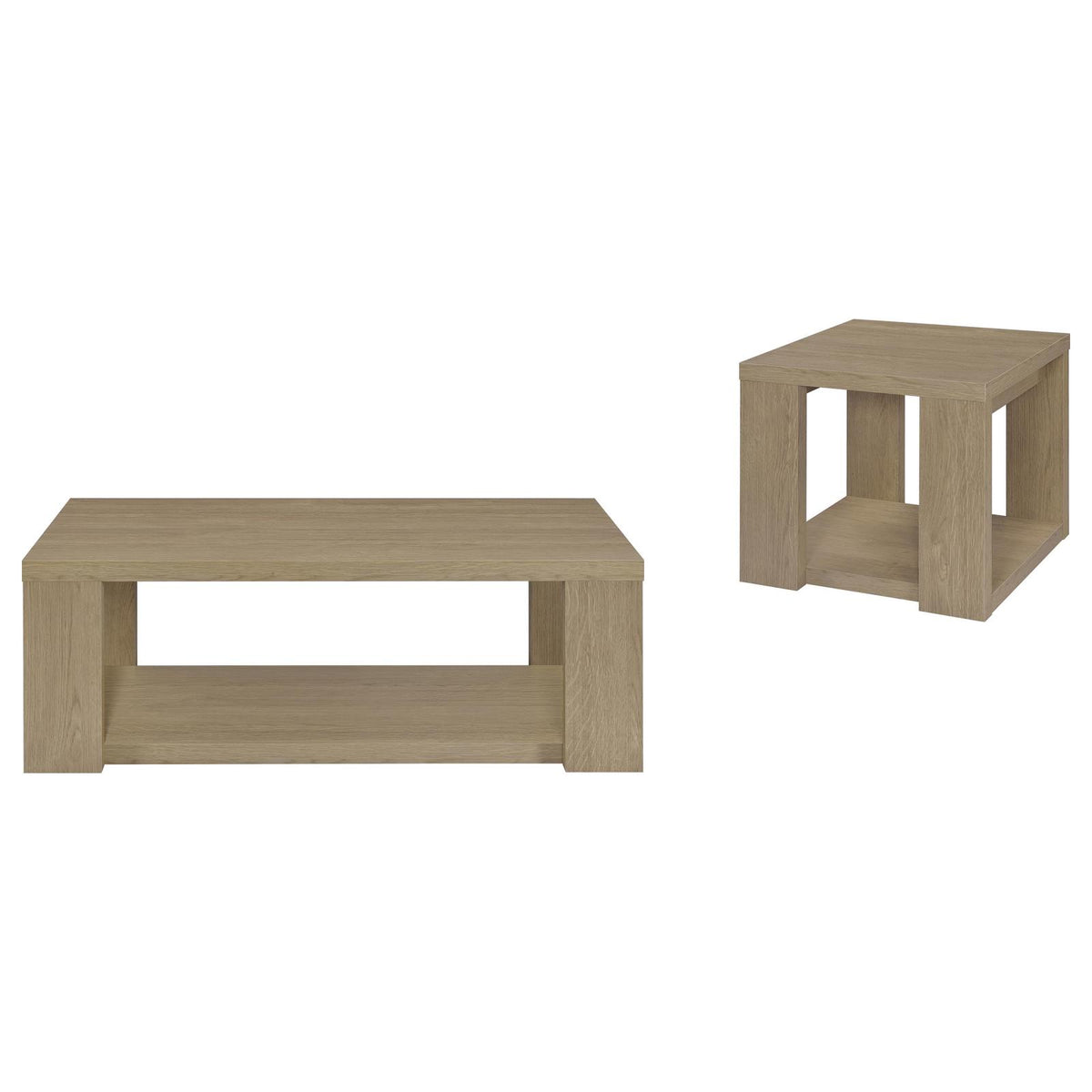 Pavone 3-Piece Transitional Coffee and End Table Set with Shelves Latte