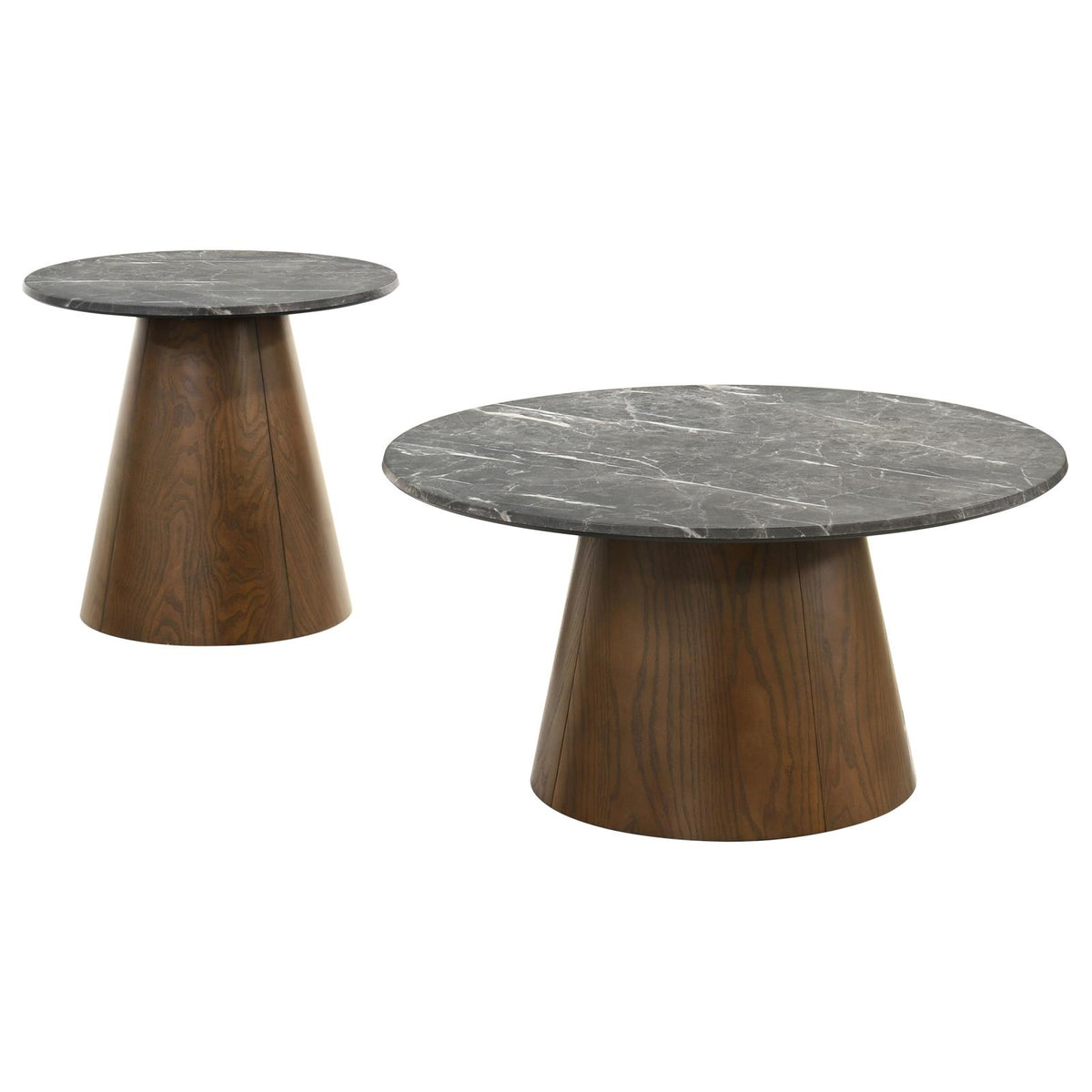 Franklin Round Pedestal Coffee Table Set Grey and Dark Brown
