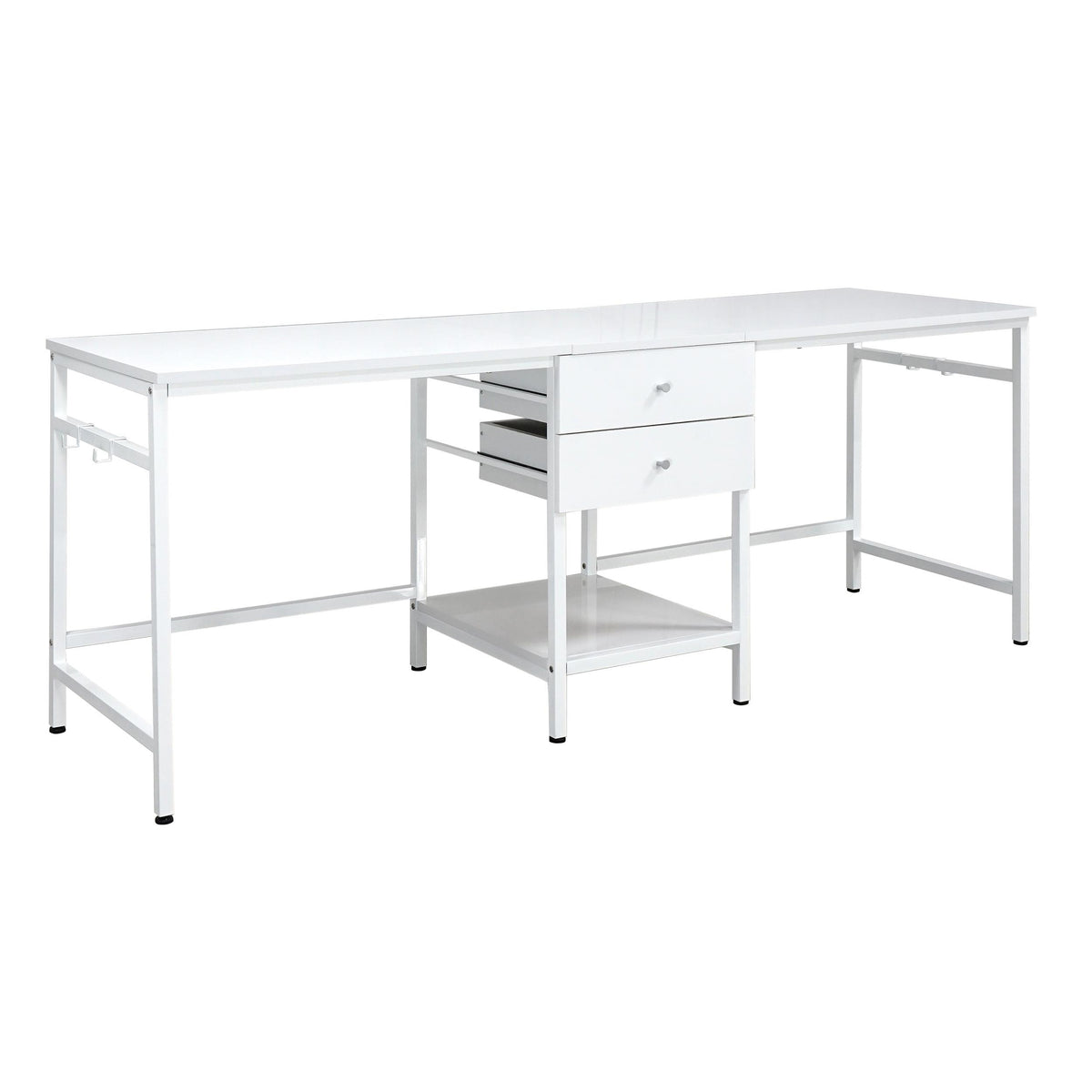Bowers 2-Drawer Writing Desk with Shelf and Hooks White High Gloss