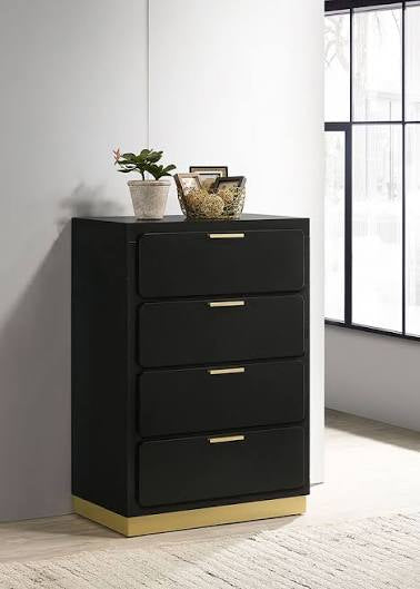 Caraway Bedroom Set Black & Gold with LED Headboard — additional angle | Flax Furniture Irvington NJ