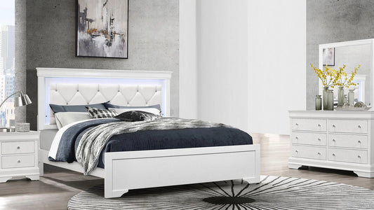 Pompei 4-Piece Bedroom Set — Metallic White with LED Headboard