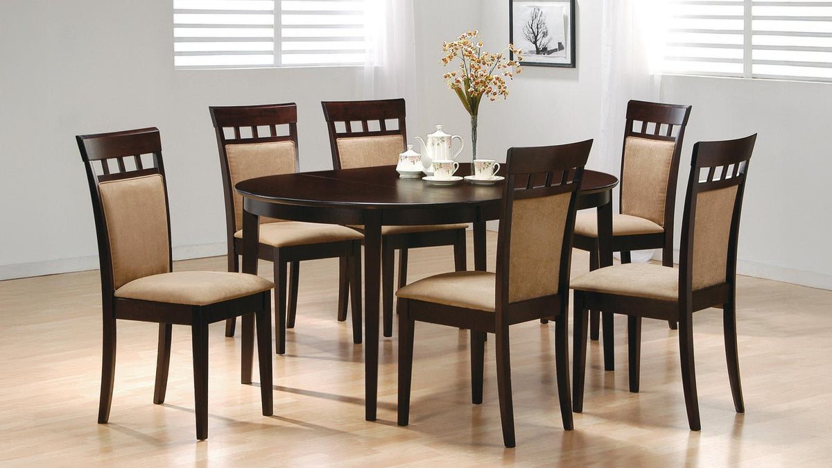 Gabriel 7-Piece Upholstered-Back Oval Extension Dining Set Cappuccino