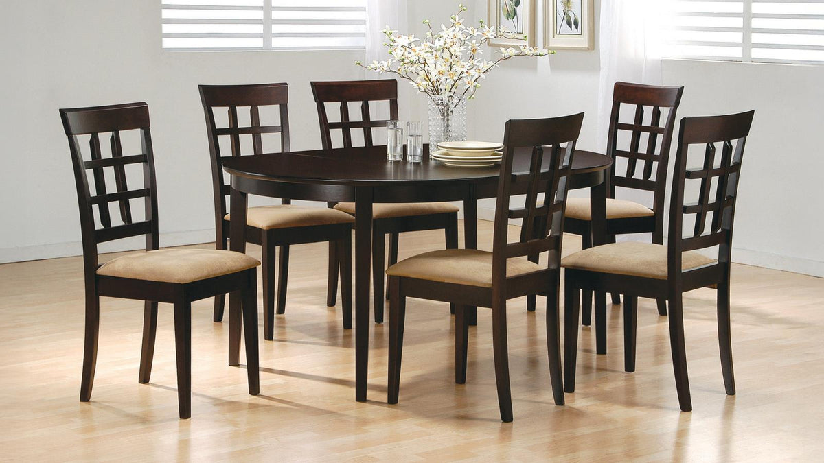Gabriel 7-Piece Upholstered-Back Oval Extension Dining Set Cappuccino