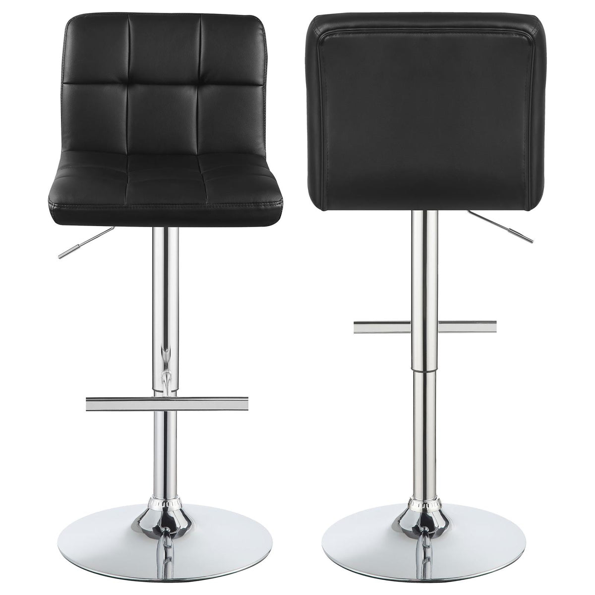 Lenny Tufted Adjustable Leatherette Bar Stool Black (Set of 2)
