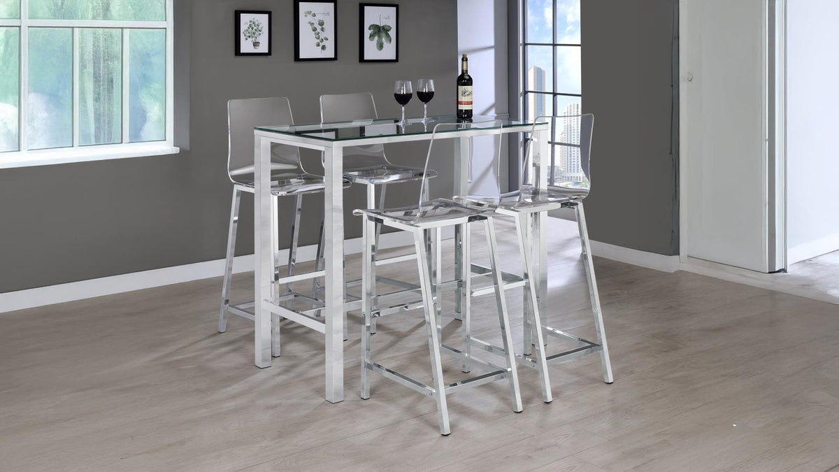 Tolbert 5-Piece Glass Top Bar Table Set with Acrylic Chairs Chrome