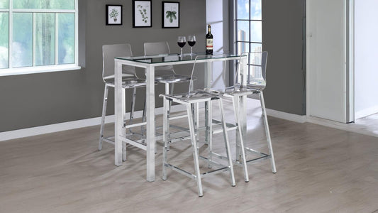 Tolbert 5-Piece Glass Top Bar Table Set with Acrylic Chairs Chrome
