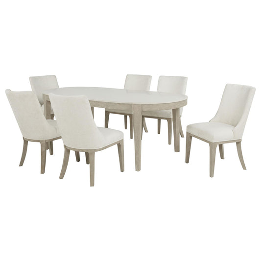 Lucaire 84-inch Dining Set with Arched Chairs Honed Cream