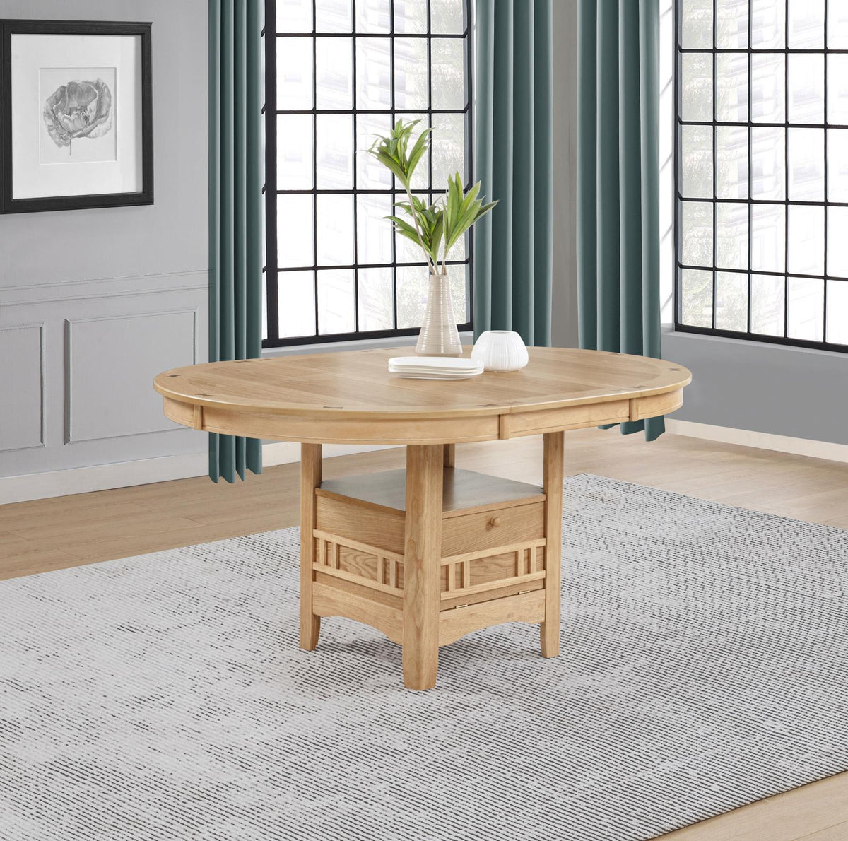 Lavon Oval Extension Leaf Dining Set Light Oak