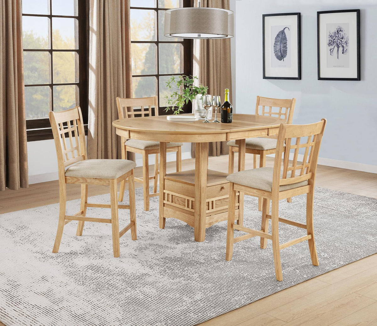Lavon Oval Counter Height Extension Dining Set Light Oak