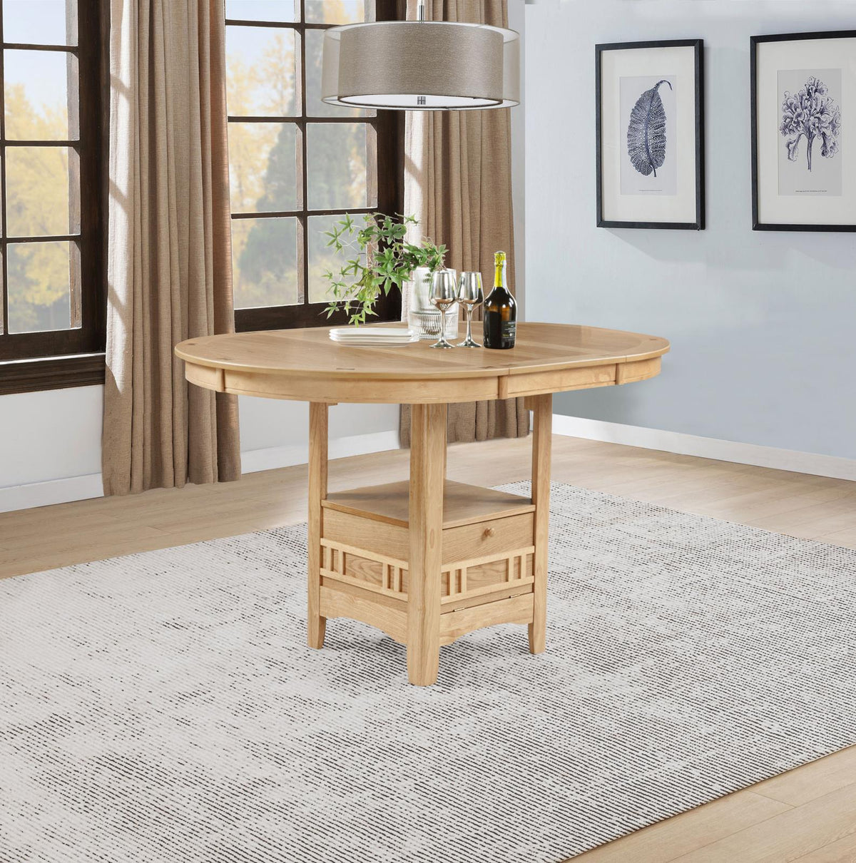 Lavon Oval Counter Height Extension Dining Set Light Oak