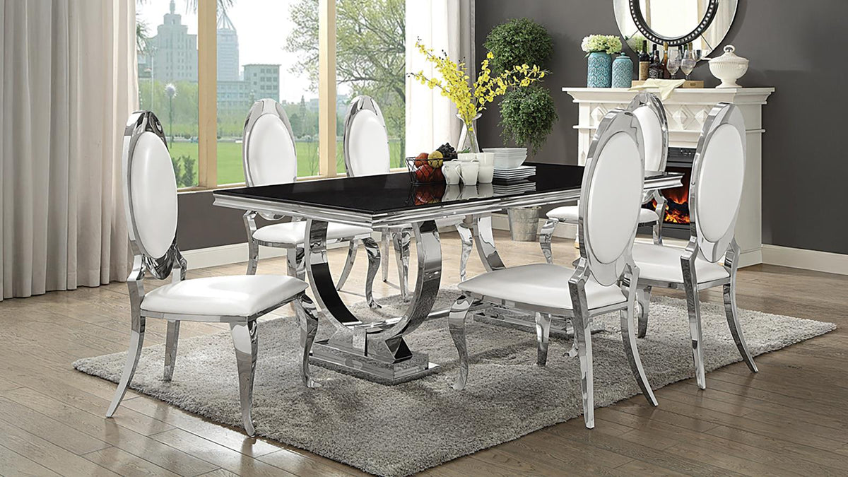 Antoine Black Tempered Glass Dining Set Cream White Chairs