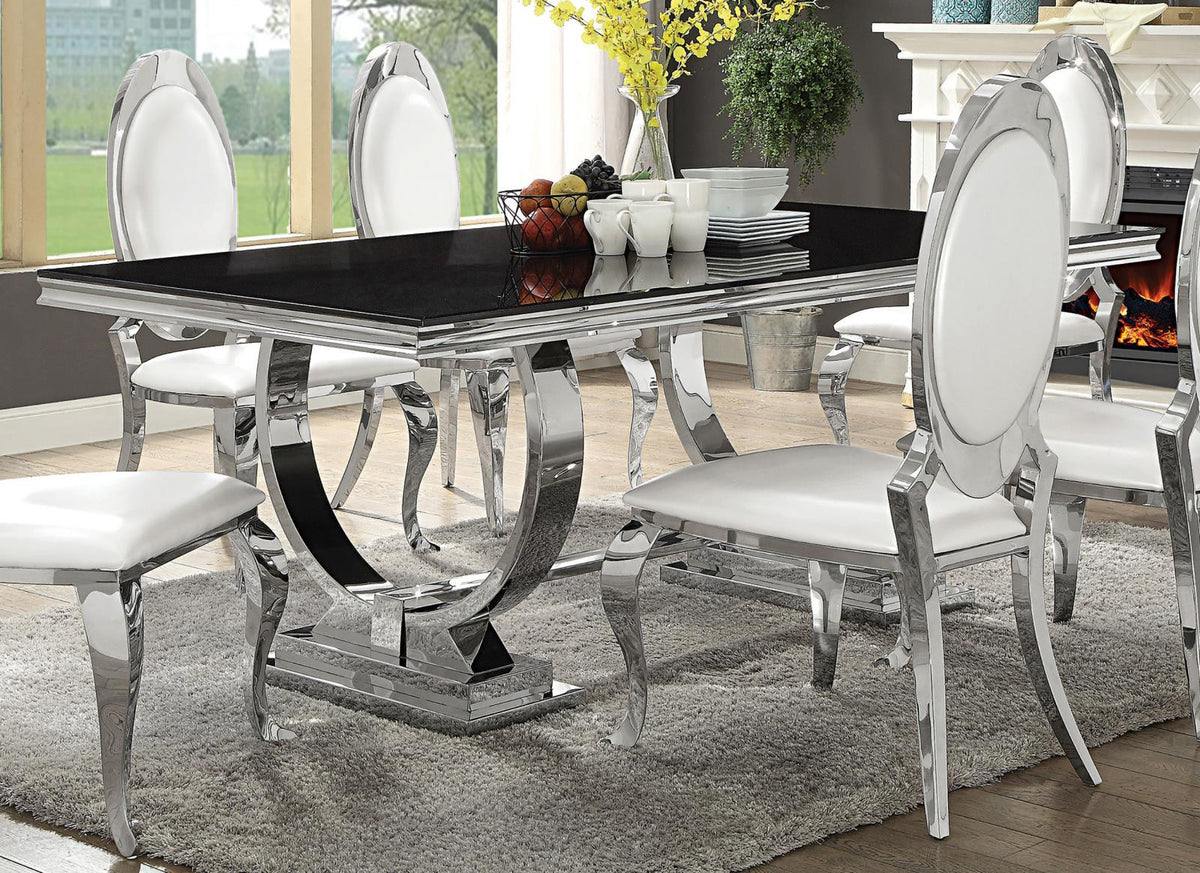 Antoine Black Tempered Glass Dining Set Cream White Chairs