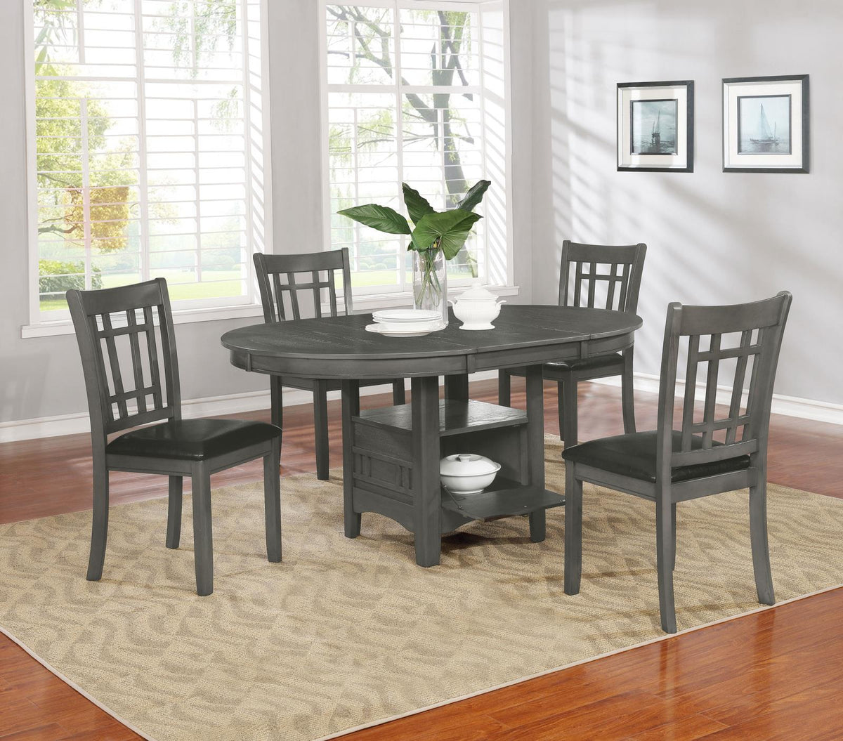 Lavon Oval Extension Leaf Dining Set Medium Grey
