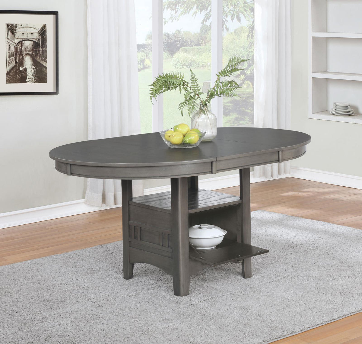 Lavon Oval Extension Leaf Dining Set Medium Grey