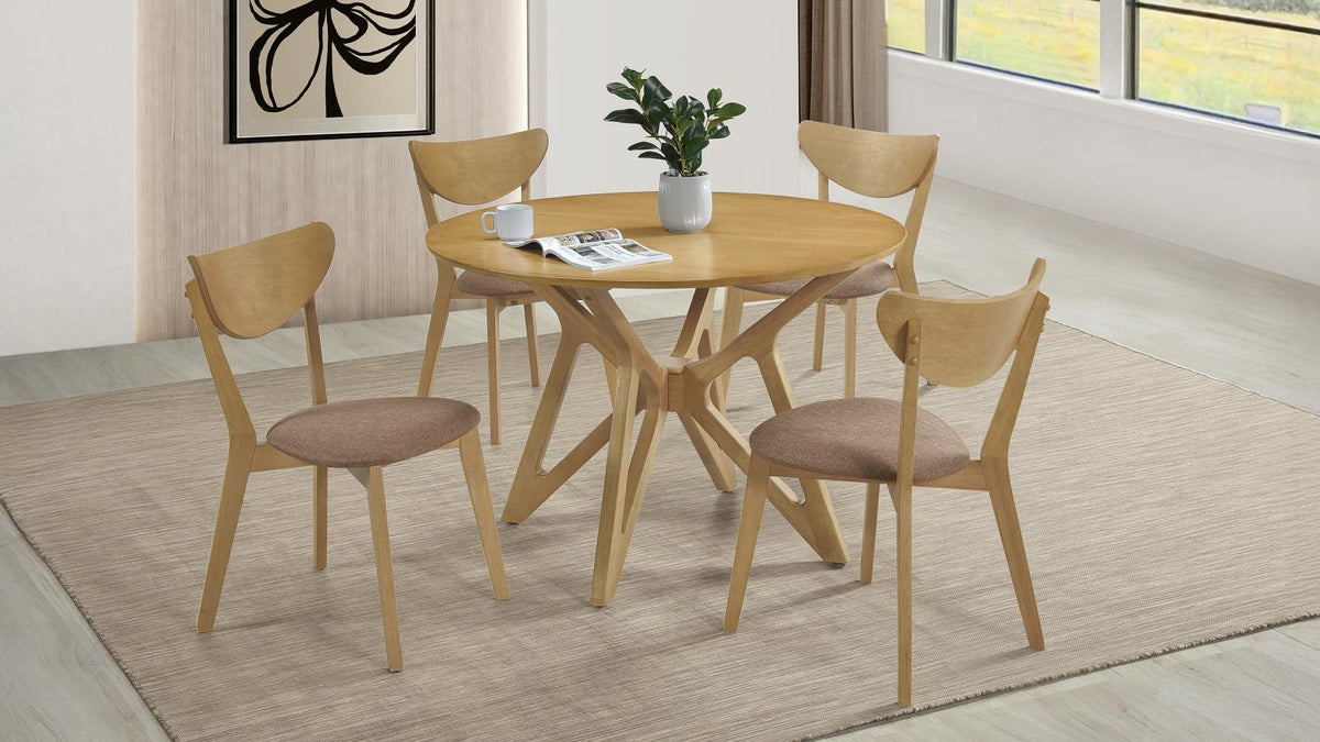 Elowen Round Solid Wood Dining Set Light Walnut