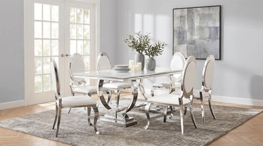 Antoine White Tempered Glass Dining Set Cream White Chairs