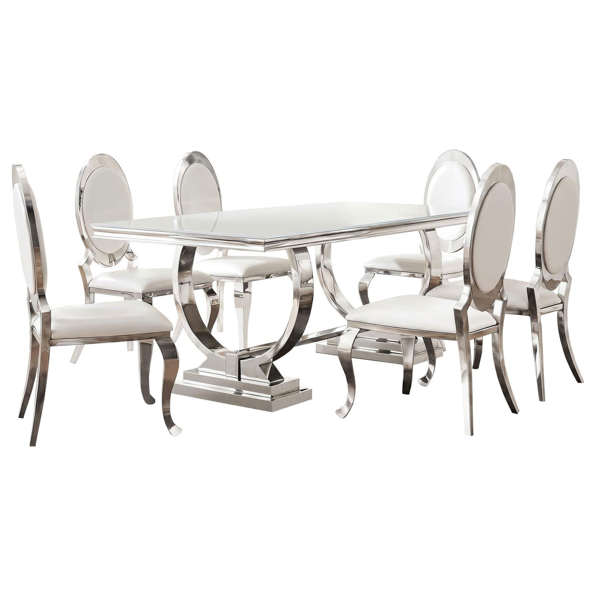 Antoine White Tempered Glass Dining Set Cream White Chairs