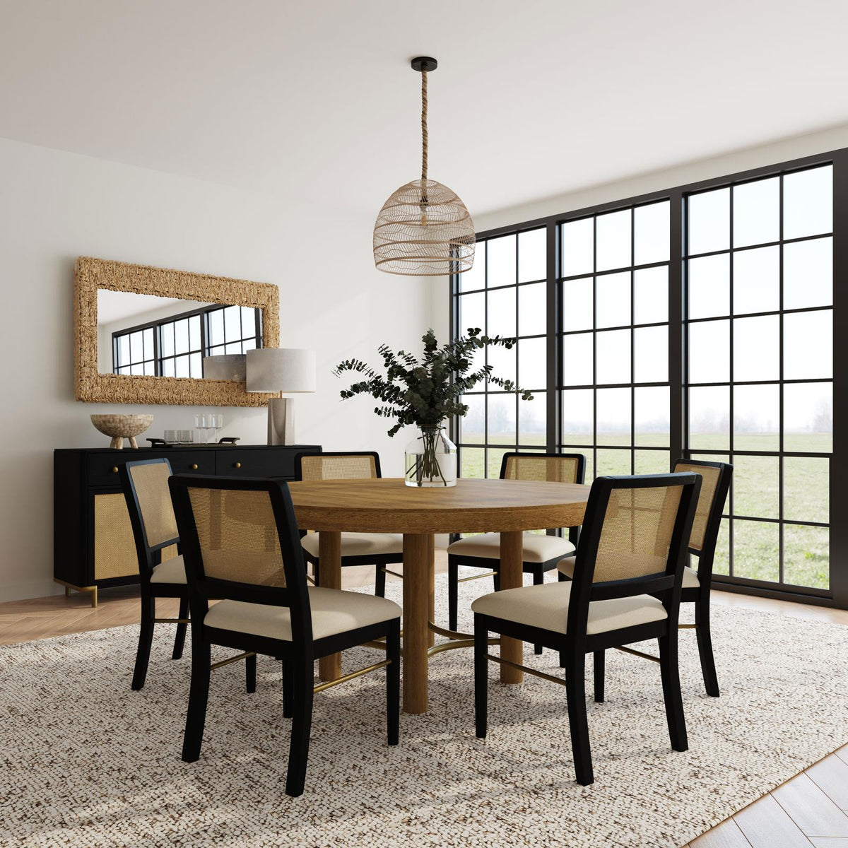 Arini Round Dining Table Set Sand Wash and Black