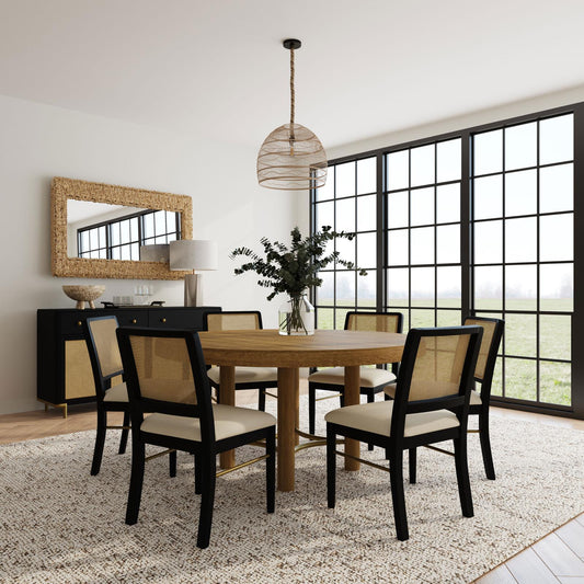Arini Round Dining Table Set Sand Wash and Black