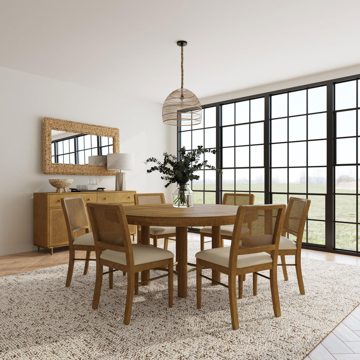 Arini Round Dining Table Set Sand Wash and Black