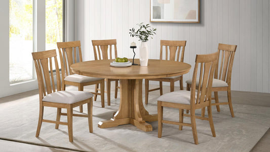 Hartville Round Dining Table Set Natural Light Brown