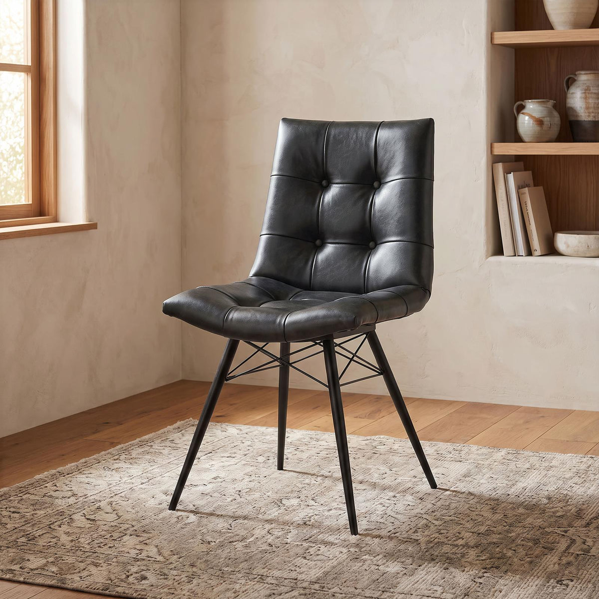 Aiken Faux Leather Upholstered Dining Side Chair Charcoal Grey (Set of 4)