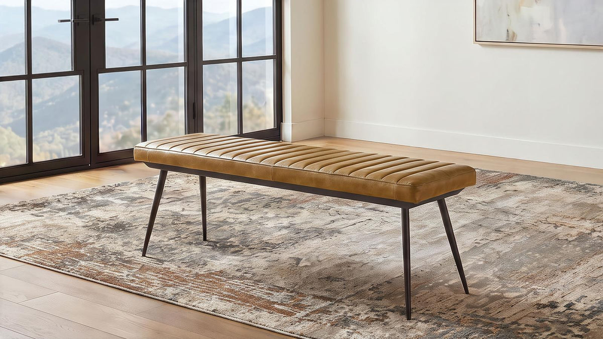 Misty Leather Upholstered Dining Bench Antique Camel