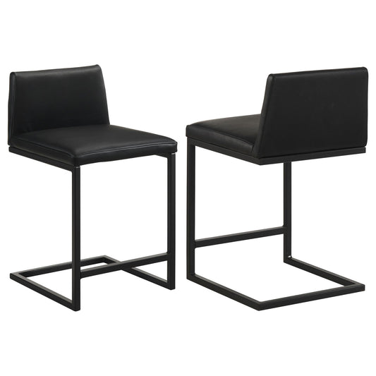 Vardon Genuine Leather Counter Height Chair Black (Set of 2)