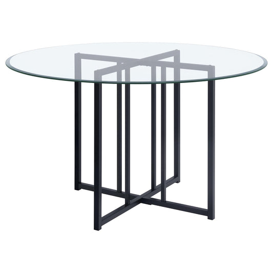 Pace 48-inch Round Glass Top Dining Table Matte Black