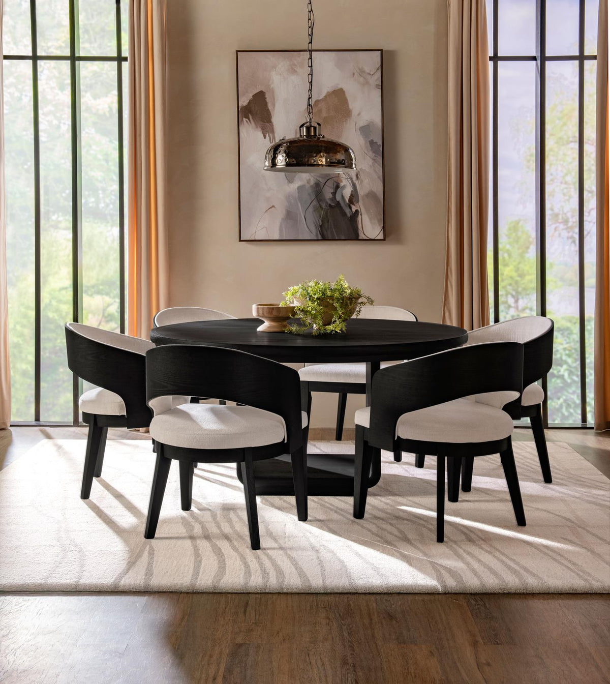 Leandro Round Dining Table Set Burnished Black