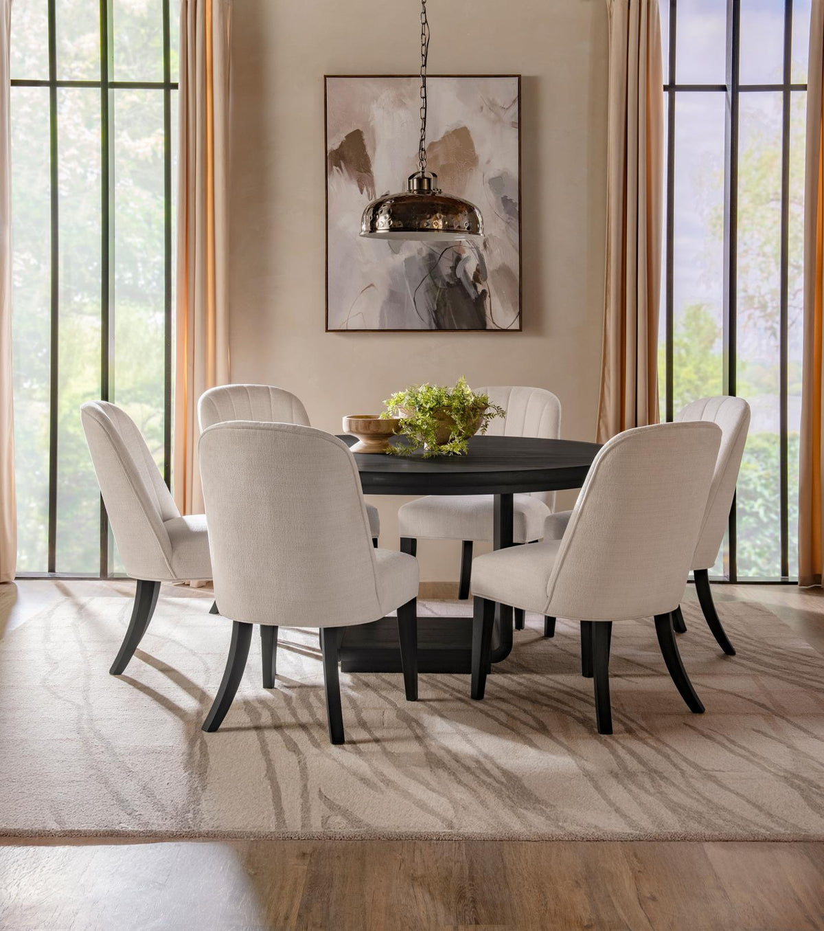 Leandro Round Dining Table Set Burnished Black