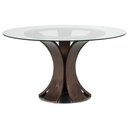 Naser 48-inch Round Glass Top Dining Table Dark Walnut