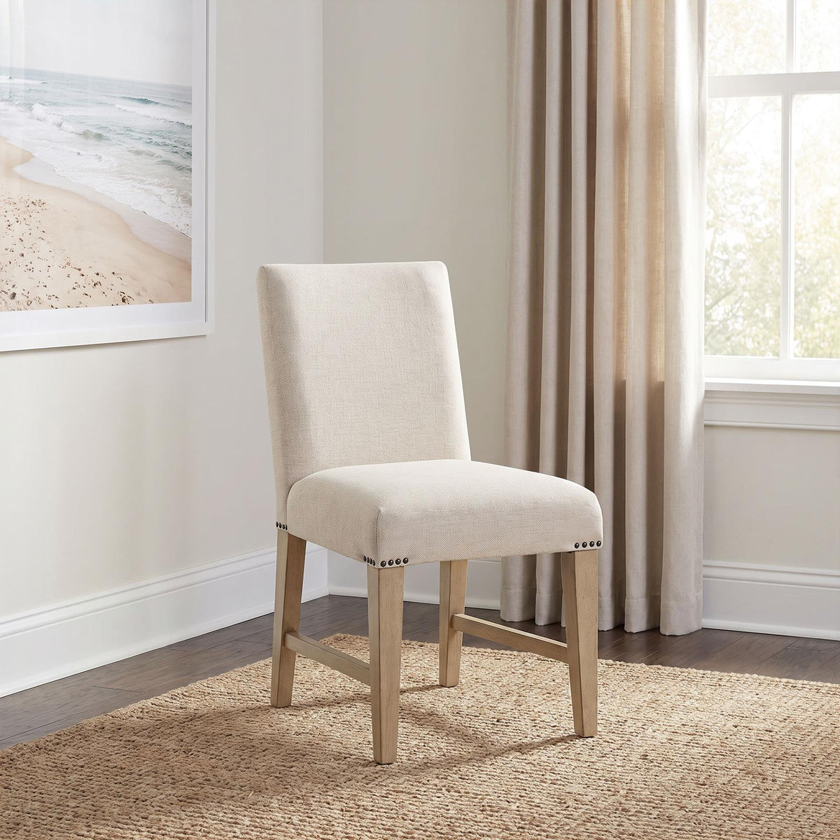 Naser Parsons Dining Side Chair Beige and Light Oak (Set of 2)