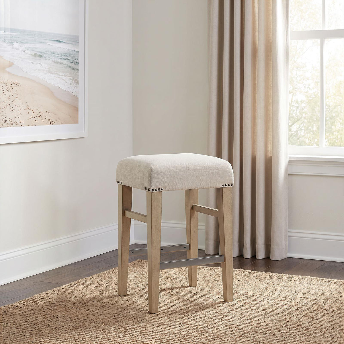 Naser Upholstered Counter Stool Beige and Light Oak (Set of 2)