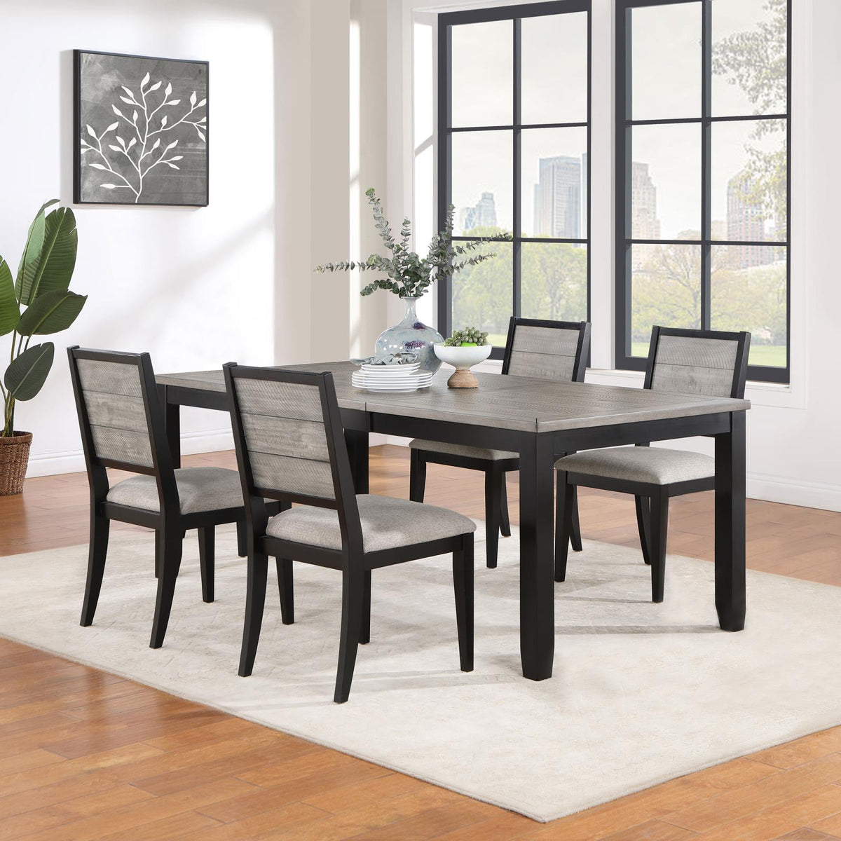 Elodie Rectangular Extension Leaf Dining Set Grey and Black