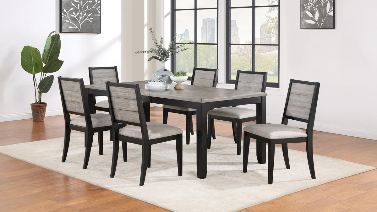 Elodie Rectangular Extension Leaf Dining Set Grey and Black