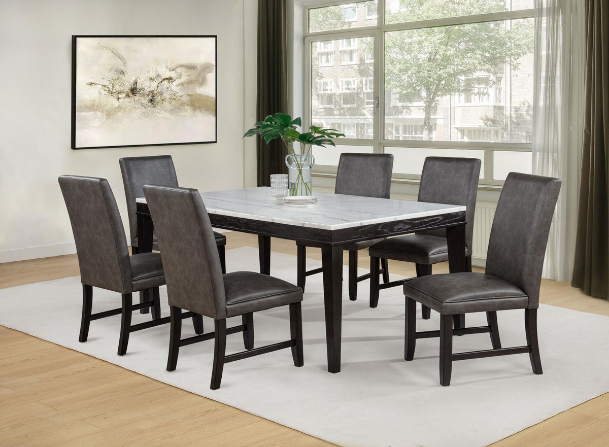 Averill White Marble Top Dining Set Dark Grey and Coffee Bean