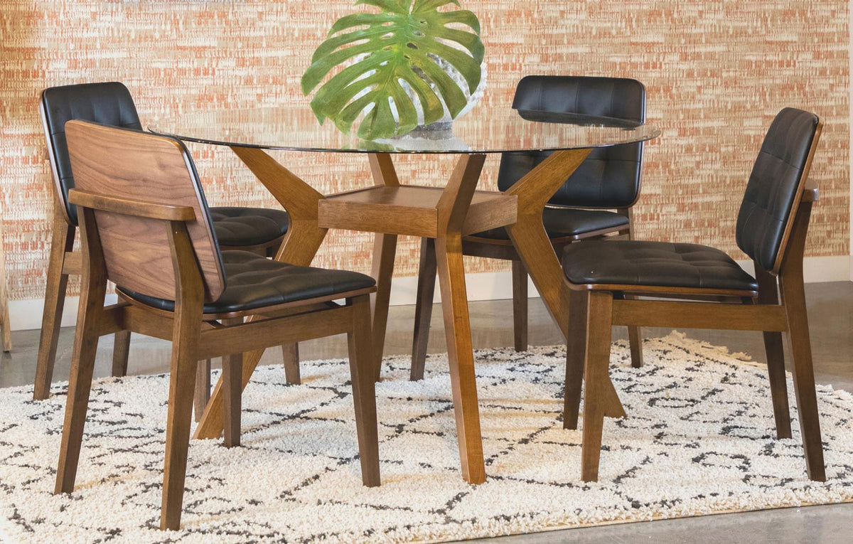 Paxton Round Glass Top Dining Table Set Brown