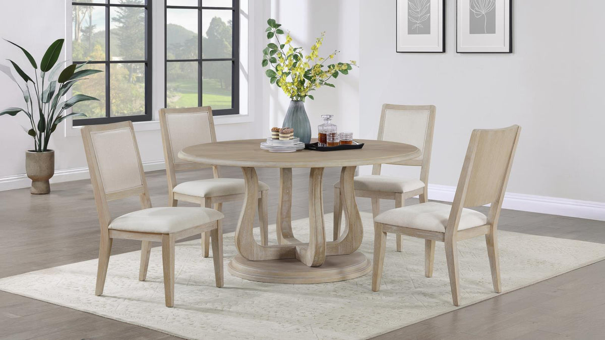 Trofello 5-Piece Farmhouse Round Pedestal Dining Set White Washed