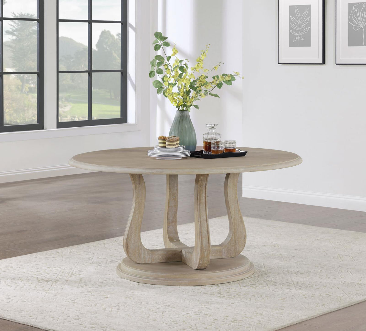 Trofello 5-Piece Farmhouse Round Pedestal Dining Set White Washed