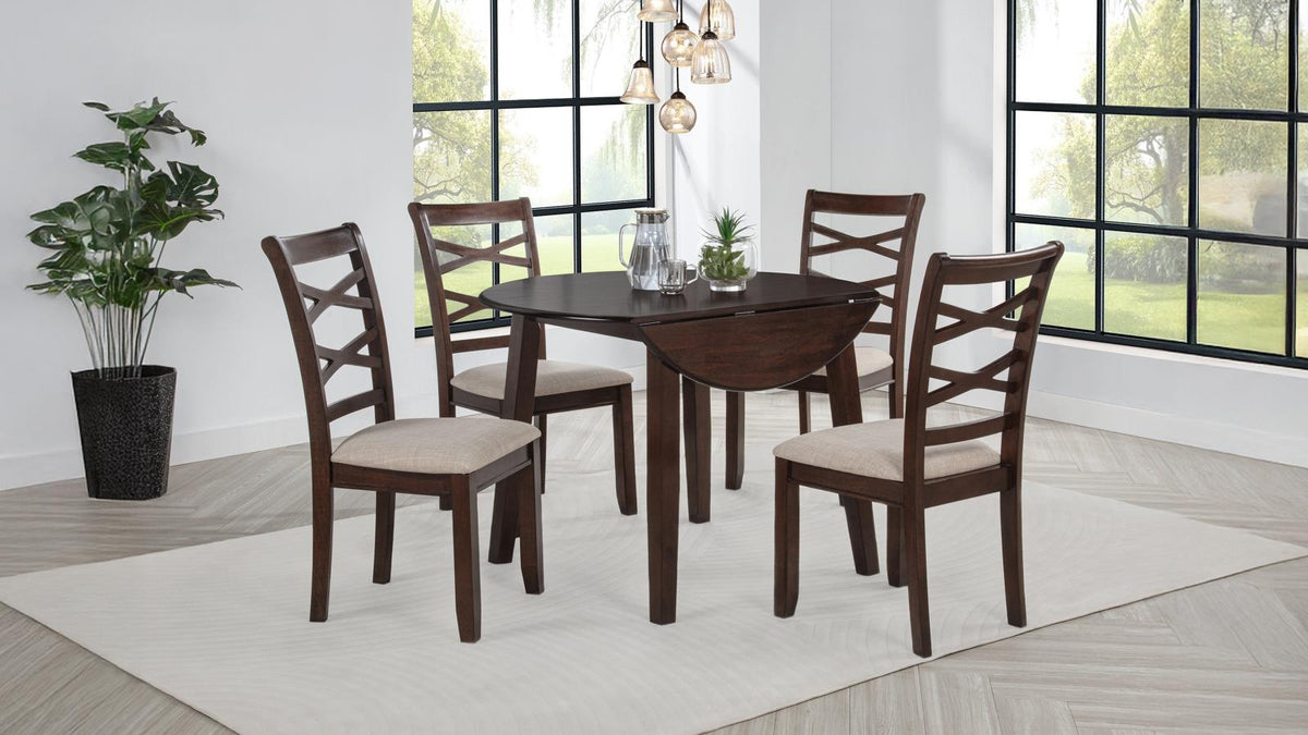 Barton 5-piece Round Wood Dining Table Set Dark Brown