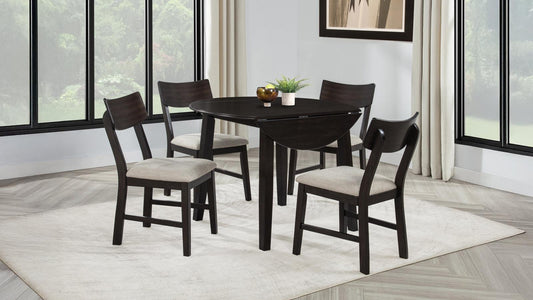 Catley 5-piece Round Drop Leaf Dining Table Set Dark Coffee