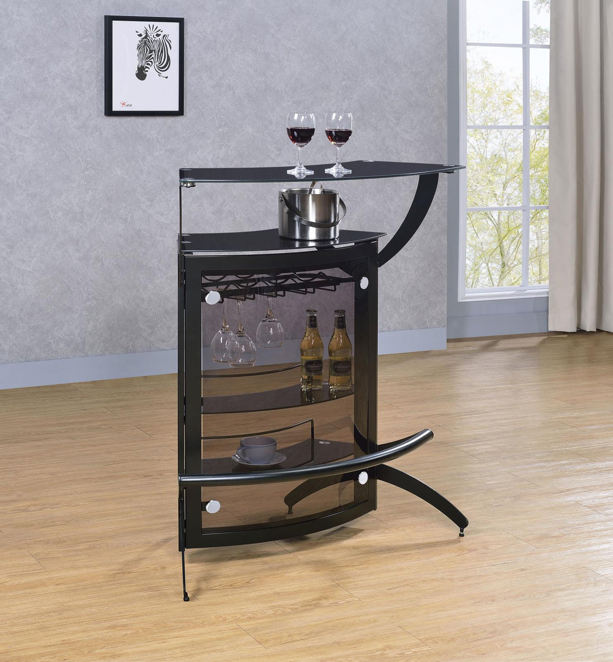 Dallas Curved Freestanding Home Bar Set with Storage Black