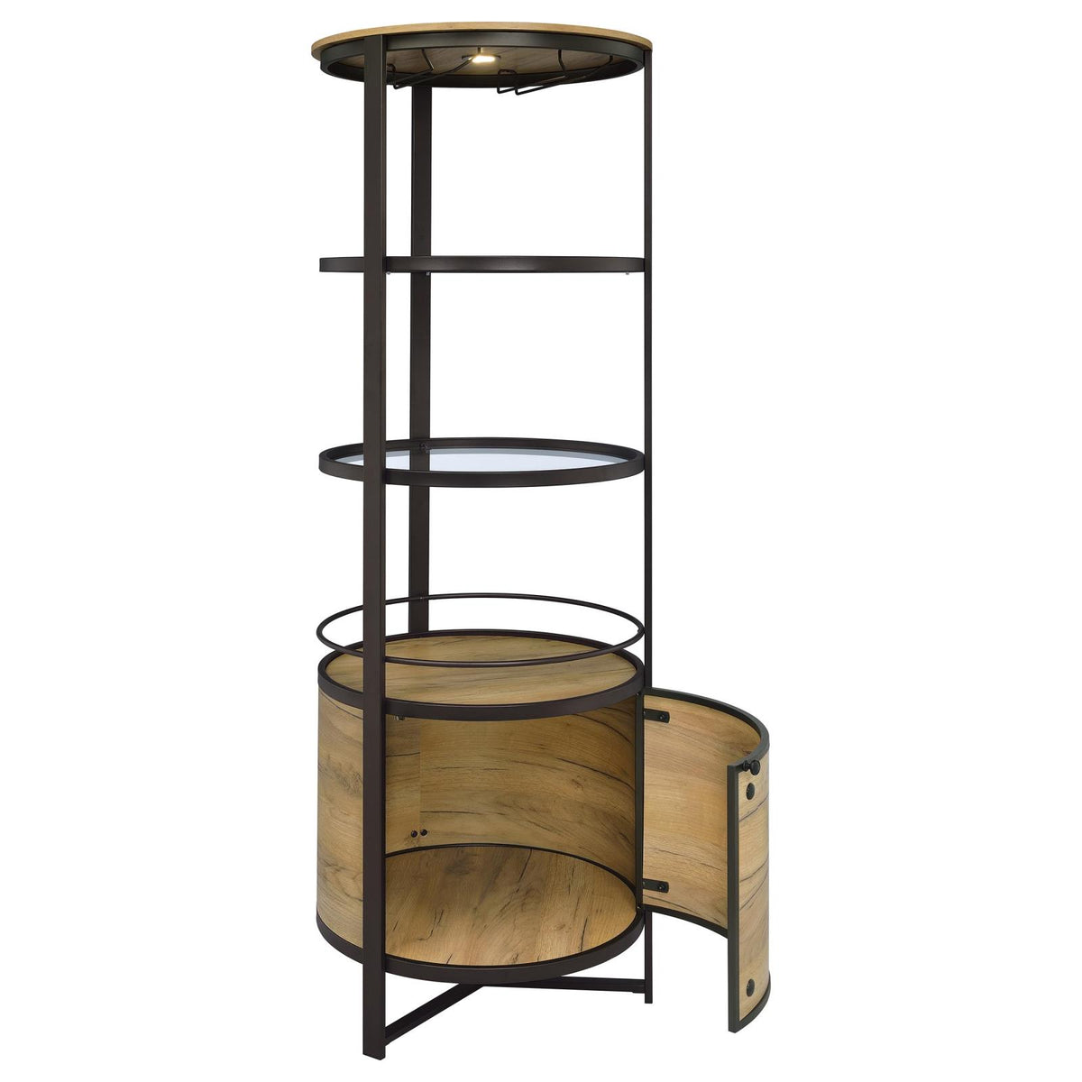 Ritter Round LED Bar Wine Storage Cabinet Rustic Oak