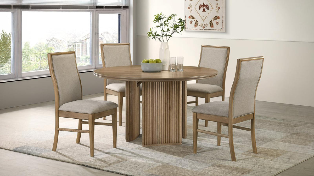 Adina Round Dining Table Set Distressed Light Brown