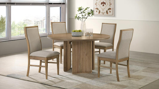 Adina Round Dining Table Set Distressed Light Brown