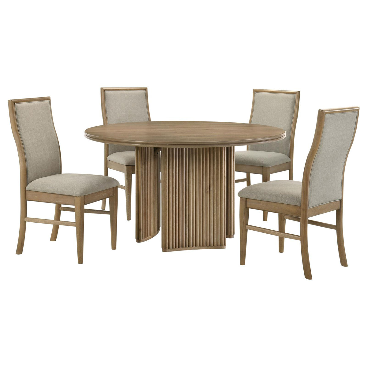 Adina Round Dining Table Set Distressed Light Brown