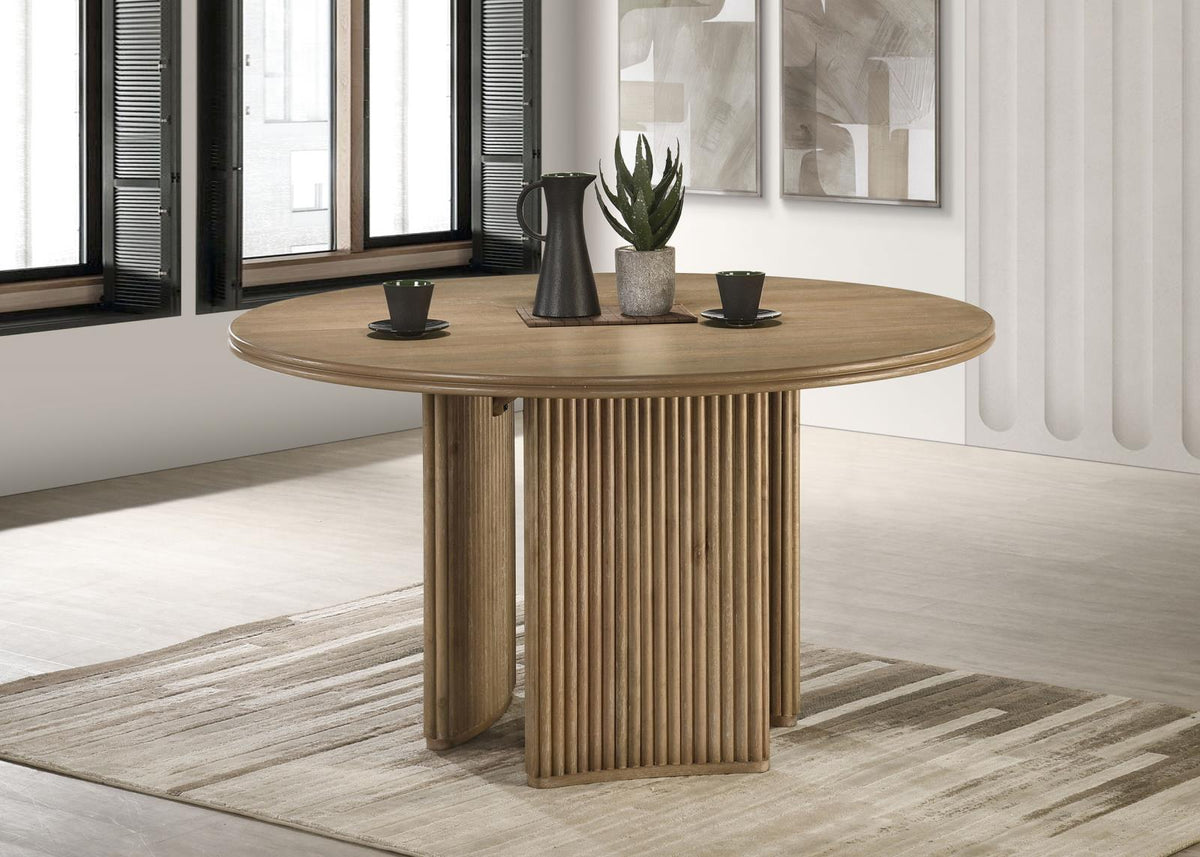 Adina Round Dining Table Set Distressed Light Brown